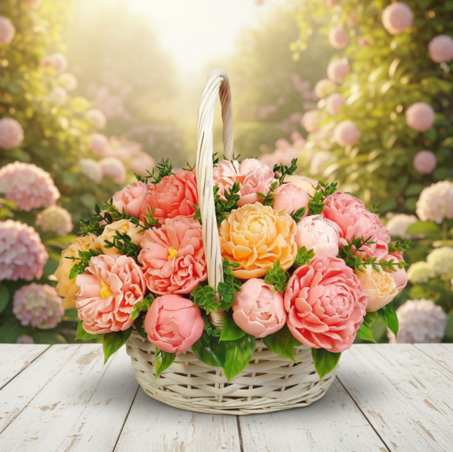 Корзина мыльных пионов