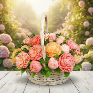 Корзина мыльных пионов